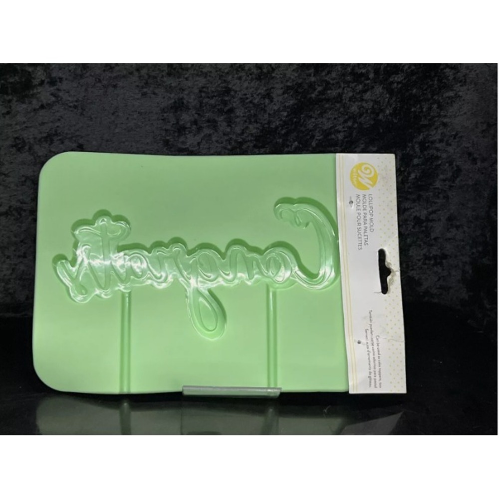 Wilton Congrats Lollipop Mold Green Silicone Candy Chocolate Cake Topper NEW